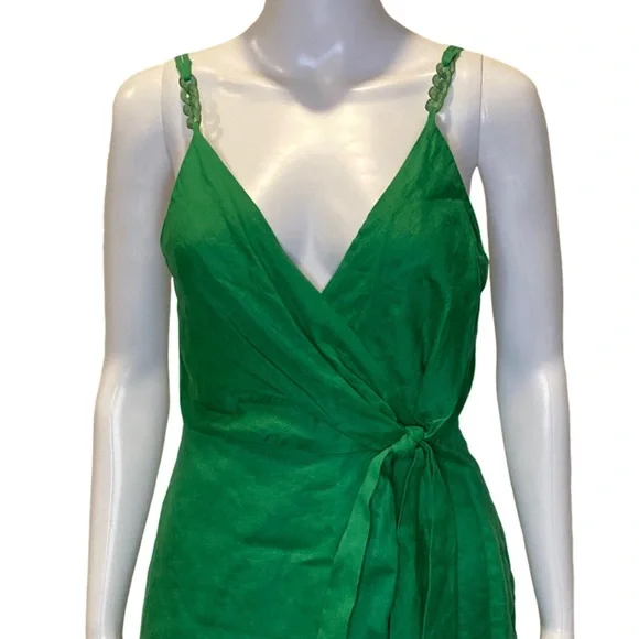 NWT Reiss Emerald Green Esme Linen Tie Side Midi Dress - Sz 2 - Picture 4 of 10